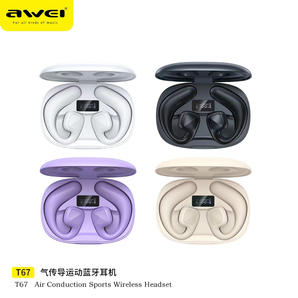 Awei-T67หูฟังไร้สาย Tws บลูทูธการนำกระดูกหูแขวนความอดทนนานกีฬากันน้ำไฮไฟเสียงยกเลิกพร้อมไมโครโฟน