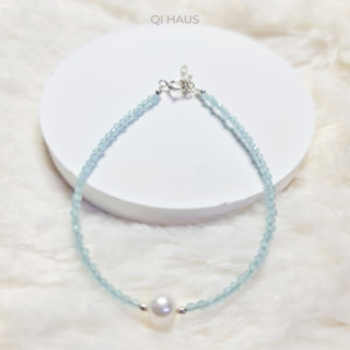 QIHAUS - กำไลข้อมือหิน อะความารีน ไข่มุก Aquamarine with Pearl Bracelets/ สร้อยข้อมือหิน/ กำไลข้อมือ/ กำไลหิน/ กำไลมินิม