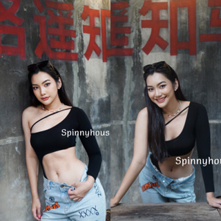 🌈SpinnyHouse🌈 เสื้อสายฝอ บอดี้สูท ‼️เป้าแกะได้ กระดุมแป็ก‼️  Bodysuit ร้อนแซ่บ บ่าเดียวแขนยาว 🛼🧲💕 JJ6 บ่าครึ่ง M301D