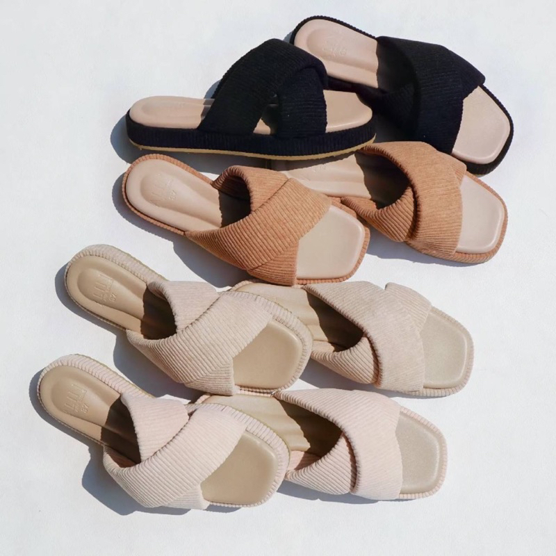 Alin brand รองเท้าแตะส้นตึกผ้าลูกฟูก