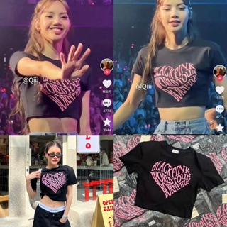 🖤🩷พร้อมส่ง!!🩷🖤LISA BLACKPINK 🔥 เสื้อครอปตัวสั้น สกรีนลาย blackpink ใส่สวยๆ สไตล์ลิซ่า glam