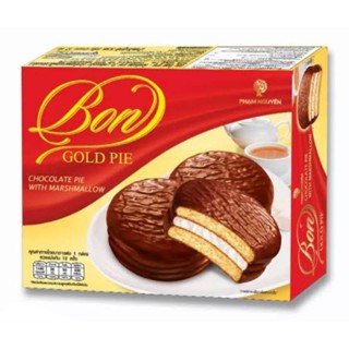 บอน โกลด์ พาย ช็อกโกแลตพาย สอดไส้มาร์ชแมลโลว์ ขนาด 20 กรัม กล่องละ 12 ชิ้น Bon Gold Chocolate Pie