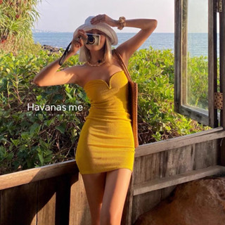 🍋Havanas me🍋 มินิเดรสสีเหลือง ทรงบรารูปหัวใจ เดรสสั้น เซ็กซี่ ใส่ไปทะเล สไตล์สาวชิค minidress yellow