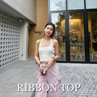 SOMEDAY : RIBBON TOP | เสื้อครอปขนเฟอร์ คล้องคอสุดน่ารัก