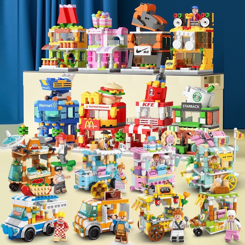 ตัวต่อ ร้านค้า Mini Street View - Lele Brothers 8537, 8613 Fast Food & Food Truck - KFC, McDonald, S