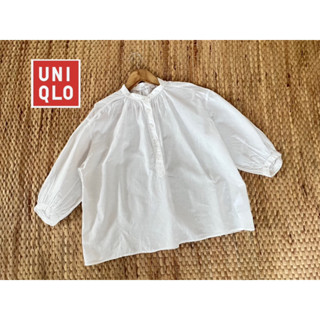 UNIQLO x Linen size s ผสม คอจีนกระดุมครึ่งตัว ใหม่กริบ ขาวสะอาด อก 46 ยาว 21 Code : 719(5)🟢