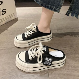 รองเท้าผ้าใบเปิดส้น ผ้าใบเปิดส้นเสริมส้น Size35-40 📮พรีออเดอร์