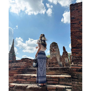 ผ้าถุงลิซ่า ผ้าถุงลายลิซ่า ผ้าถุงย้อมคราม ผ้าฝ้าย ย้อมคราม มัดหมี่