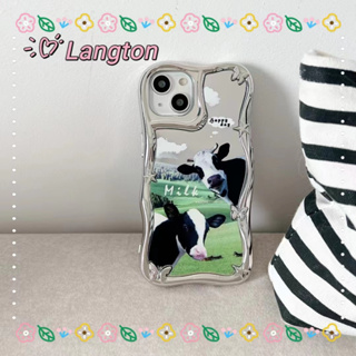 🌈Langton🌸พื้นผิวกระจก การ์ตูน iphone 11 14 pro max วัว ดาว ผีเสื้อ ไม่สม่ำเสมอ ป้องกันการหล่น case for iPhone 12 13