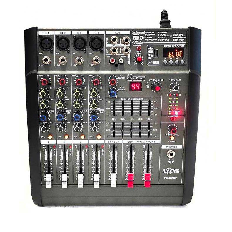 พาวเวอร์ MIXER เอวัน PMX-M402DSP USB บูธูท 350W + 350W aone เครื่องเสียง mixer 4 ช่อง Power Mix Blue
