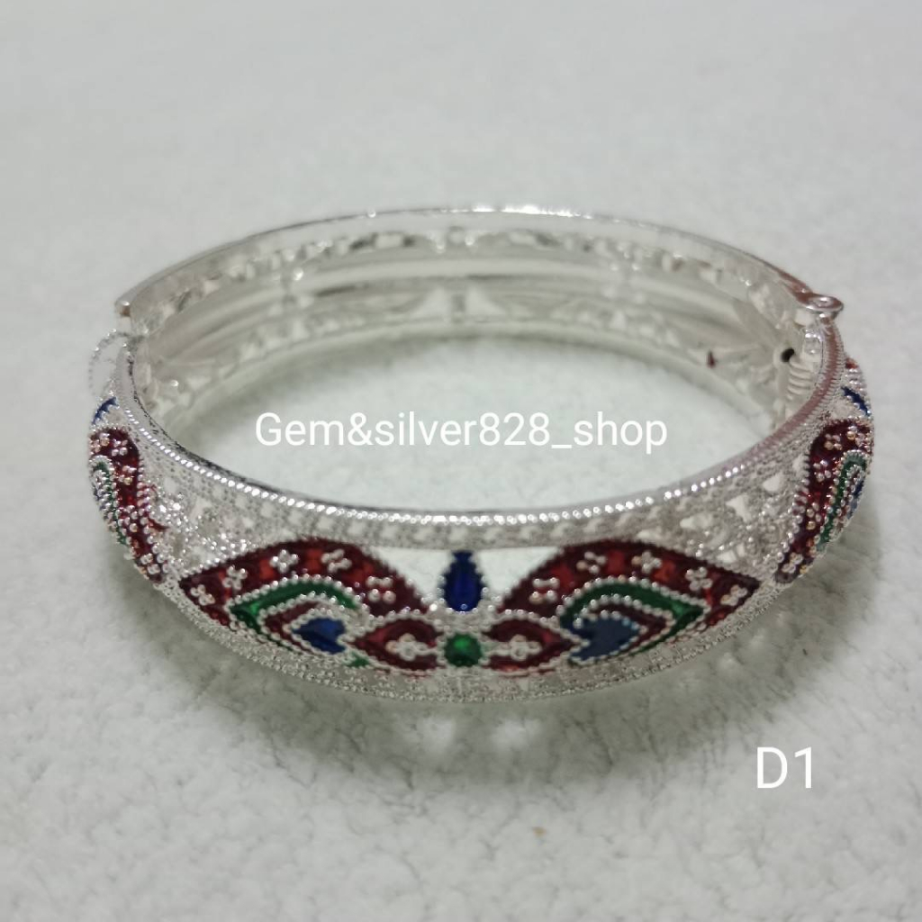กำไลข้อม์อ ตกแต่ง ชุดชาติพันธุ์/ชุดพื้นเมือง/ชุดไทย สีเงินขาวลงยา มีหลายลายให้เลือก สินค้าพร้อมจัดส่งจากประเทศไทย