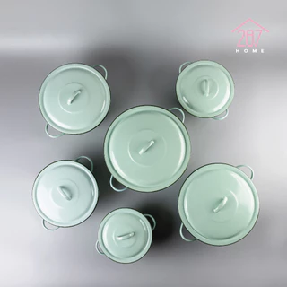 หม้อ หม้อสองหู หม้อเคลือบ 2 หู สีเขียวมิ้น ตรานกเพนกวิน ขนาด 16-26cm