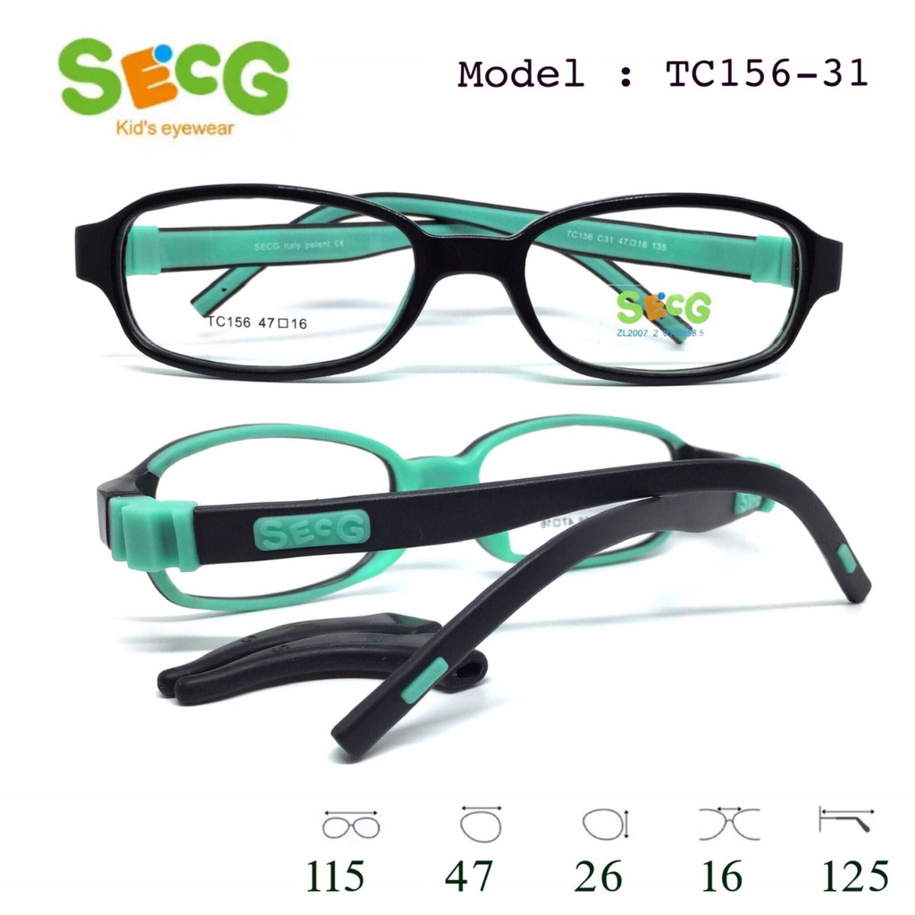 **ของแท้ 100%** แว่นตาเด็ก SECG รุ่น TC156 ขายืดหยุ่น  ทนมาก หักยากสุดๆ สำหรับอายุ 4-6 ปี เลนส์ 47 มม. สำหรับตัดแว่นสายต