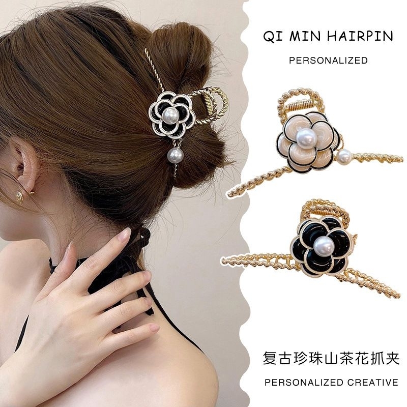 H/0กิ๊บคีบผม ดอกไม้ขาวทองและดำทอง เรียบหรูสไตล์งานแบรนด์ พร้อมส่งในไทย