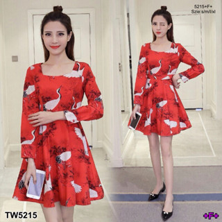 CS5215 Dress เดรสแขนยาวสกรีนลายหงษ์ Dress long sleeve dress screened with swan pattern