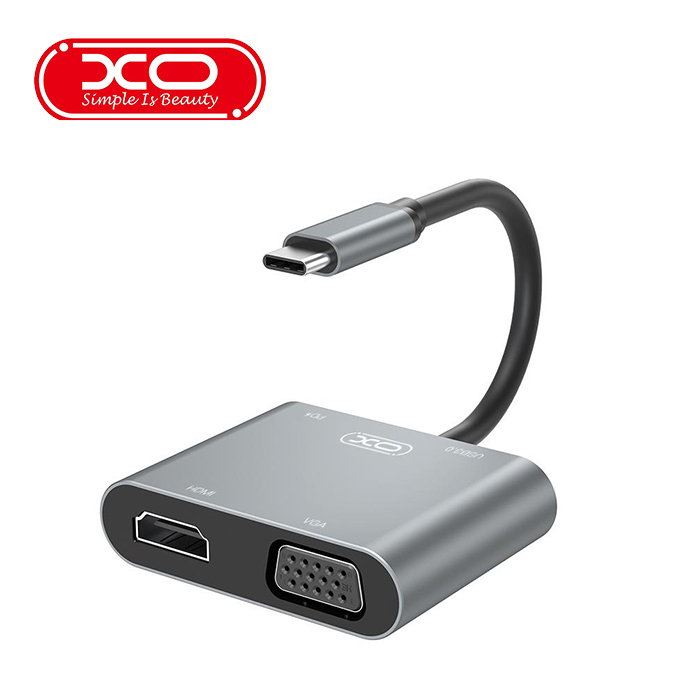 XO HUB001 TYPE-C TO HDMI/VGA ฮับไทป์ซี หัวแปลง HDMI สายแปลง HDMI ขยายเพิ่มช่อง 4in1 USB-C to HDMI+VG