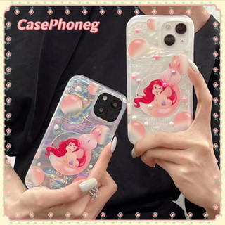 🍑CasePhoneg🍑ป้องกันการหล่น ขอบเต็ม การ์ตูน 11 14 pro max เงือก สีชมพู แถมสติกเกอร์ เรียบง่าย case for iPhone 12 13