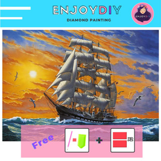 ครอสติสคริสตัล 5d diy diamond painting แบบเม็ด ลาย สำเภาล่องทะเล 6 ติดเต็ม เม็ดกลม EnjoyDIY พร้อมส่งจากไทย