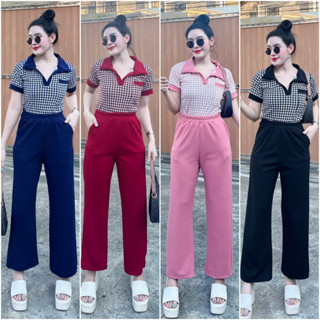 (A1469)ชุดเซตลายชิโนริ เสื้อคอปก + กางเกงขายาว