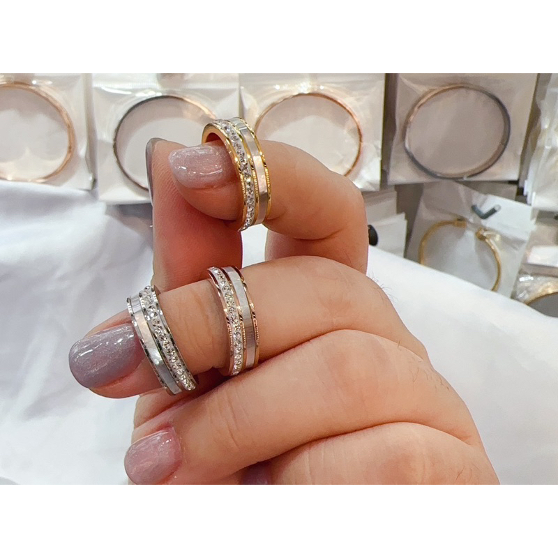 [#95]แหวน แหวนเพชร แหวนหอยมุขแท้ สแตนเลส ไทเทเนียน ใส่ไม่ดำไม่แพ้