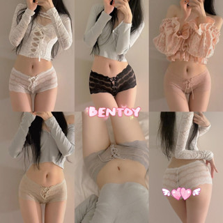 bentoy(U2068)กางเกงในขาสั้นผู้หญิง ผ้าลูกไม้ ดีเทลสายผูกหน้า เซ็กซี่ บางเบา ใส่สบาย