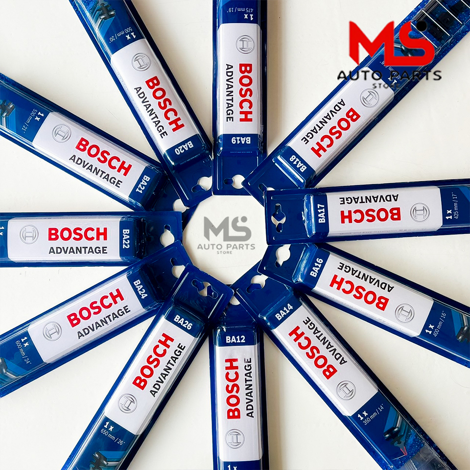 ใบปัดน้ำฝน BOSCH แท้ รุ่น Advantage ขนาด 12-28 นิ้ว ติดตั้งง่าย ปัดสะอาด มาตฐานเยอรมัน เดี่ยว+คู่