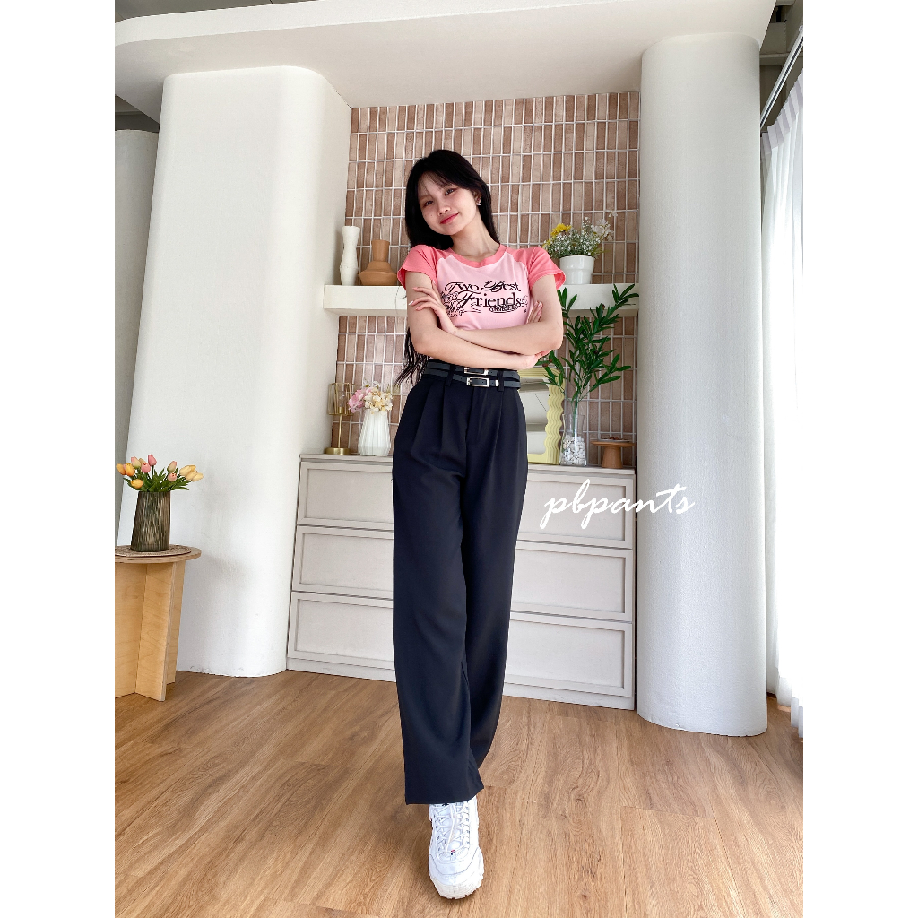 PBPANTS กางเกงขากระบอกเอวสูงผ้าโควี่ มีเข็มขัดแถมให้ฟรี!!!