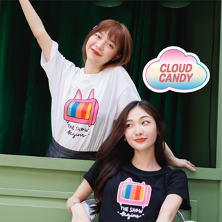 Cloudcandy เสื้อครอป เอวลอย CROP Oversize แขนสั้น คอกลม ผ้าคอตตอน สกรีนลาย TV น่ารักมาก💗