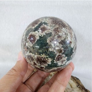 หินลูกกลมหินกรีนเชอร์รี่บอสซั่มอาเกต(Green Cherry Blossom Agate)Sakura AgateหรือFlower Agate ขนาด 6.7 ซม.น้ำหนัก 412 g.