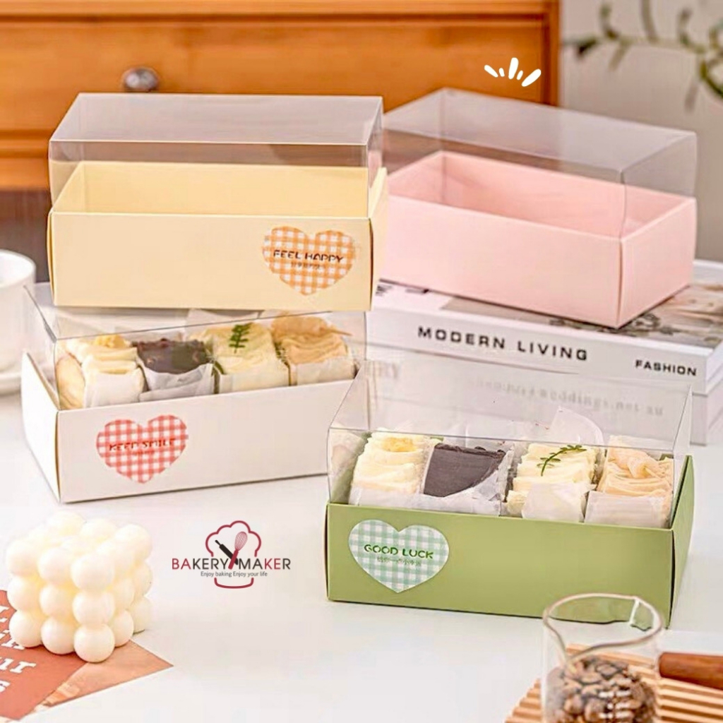 กล่องขนมฝาใส 19 ซม. ทรงสูง 5ใบ มี 4สี / กล่องคุกกี้ Valentine กล่องเค้กโรล กล่องของขวัญ เกาหลี