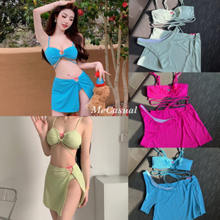 พร้อมส่ง💘 Bikini set 3ชิ้น เซตบิกินี่หัวใจ และกระโปรงคลุมบิกินี่ 3สี สไตล์เกาหลี น่ารักมาก