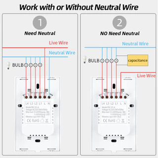 Universal Tuya WiFi 4x4 สวิตซ์มีหรือไม่มีสาย Neutral แอพ Smart life สั่งเสียง Google, Alexa