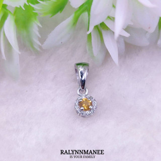 Z6422 จี้พลอยบุษราคัมแท้ ( Yellow sapphire ) ตัวเรือนเงินแท้ 925 ชุบทองคำขาว