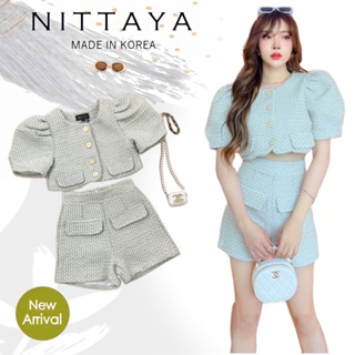 NITTAYA:เซตเสื้อครอปแขนตุ๊กตา+กางเกงขาสั้น(*สอบถามสต๊อกก่อนกดสั่งน๊า)