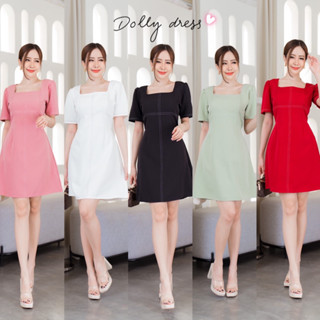 Dolly dress  เดรสคอเหลี่ยมดีเทลเดินด้ายตะเข็บทูโทน ป้าย VERA