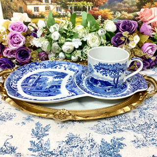 Rare! Spode Blue Italian Tennis Set Teacup ถ้วยชาพร้อมจานรองทรงเทนนิส