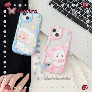 💜Kettra💜พื้นผิวกระจก สไตล์สร้อยข้อมือ 11 14 pro max ขอบเต็ม ป้องกันการหล่น เคสใส การ์ตูน รุ่นคู่ case for iPhone 12 13