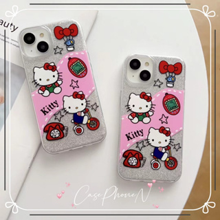 เคสไอโฟน iphone 11 14 Pro Max ins ผงกลิตเตอร์ คิตตี้ สาว เคส ป้องกันการตก ขอบเต็ม iphone 12 13 Pro Case for iPhone