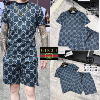 ชุดเซท Gucci 💙 เสื้อยืด + กางเกงขาสั้น 🩳 Hiend 1:1 cotton 💯