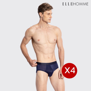 ELLE HOMME | แพ็ค 4 ชิ้น กางเกงชั้นในทรง BIKINI รุ่น Quick Dry ผ้าลื่นเย็น เบาบางสบาย ซักแห้งเร็ว สีน้ำเงินเข้ม | KUB8901R2NB