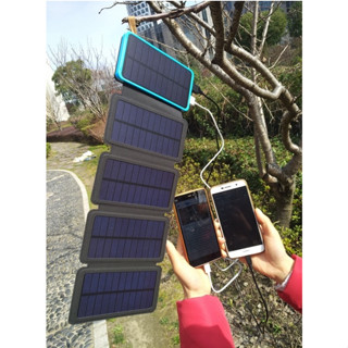 เพาเวอร์แบงค์ แบตเตอรี่สำรอง Power Bank solar cell ขนาด 10000mAh แผงโซล่าเซลล์ 5 แผง กันน้ำ มีไฟฉาย LED