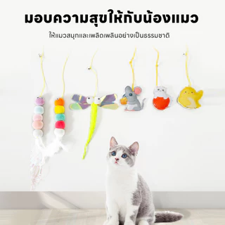 yoyopet : Cat Teaser ของเล่นแมว ไม้ตกแมว ไม้ตกแมวแบบเชือก ไม้ล่อแมวยางยืด ของเล่นแมวติดผนัง