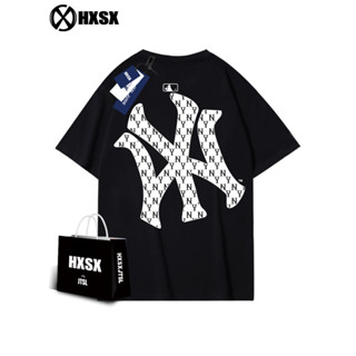 MLB NY จัดส่งฟรี เสื้อลําลอง ทรงหลวม ผ้าฝ้าย แฟชั่นสไตล์อเมริกัน สําหรับคู่รัก เสื้อยืดแขนสั้น