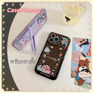 🍑CasePhoneg🍑พร้อมขาตั้ง โปร่งแสง 11 14 pro max ป้องกันการหล่น ขอบเต็ม เครยอนชินจัง การ์ตูน case for iPhone 12 13