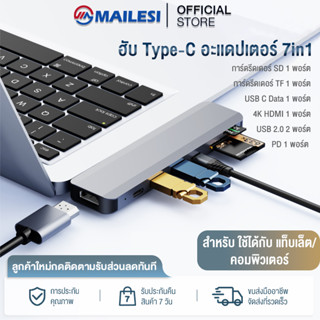 อะเเดปเตอร์ 7in1 ฮับ Type-C และ การ์ดรีดเดอร์ 4KHDMI RJ45 USB3.0 PD SD TFช่องชาร์จ สำหรับ ใช้ได้กับ แท็บเล็ต/คอมพิวเตอร์