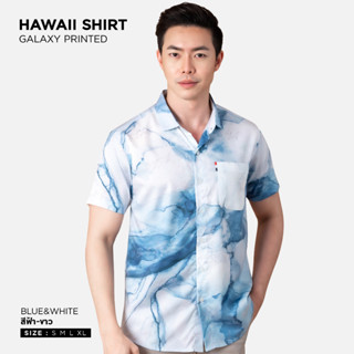 เสื้อฮาวายแขนสั้น HAWAII SHIRT,เสื้อเชิ้ต,เสื้อผู้ชาย สีฟ้า-ขาว (พร้อมส่ง)