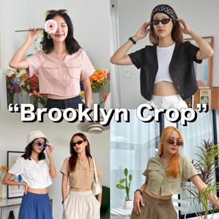 “ Brooklyn Crop “ ยุคนี้ Y2K ต้องมา เสื้อครอป คอวีแขนสั้น กระดุมผ่าหน้า กิมมิกกระเป๋าชิคๆ #เสื้อครอป #ครอป #เสื้อยืด