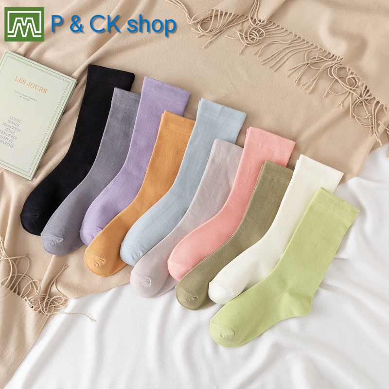 #805 ถุงเท้าผู้หญิงแฟชั่นข้อยาว ฟรีไซส์ เนื้อผ้าดีมาก, ใส่สบาย: [ราคา 1 คู่] มี 10 สี, สีสวยสีสัน (คอตตอน 100%)
