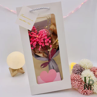 UoneHome พร้อมส่ง♥ H049 ช่อดอกไม้แห้ง ดอกไม้สบู่หอม ชุดของขวัญดอกไม้ มีไฟLED พร้อมการ์ด ให้แฟนให้เพื่อน ของขวัญวาเลนไทน์