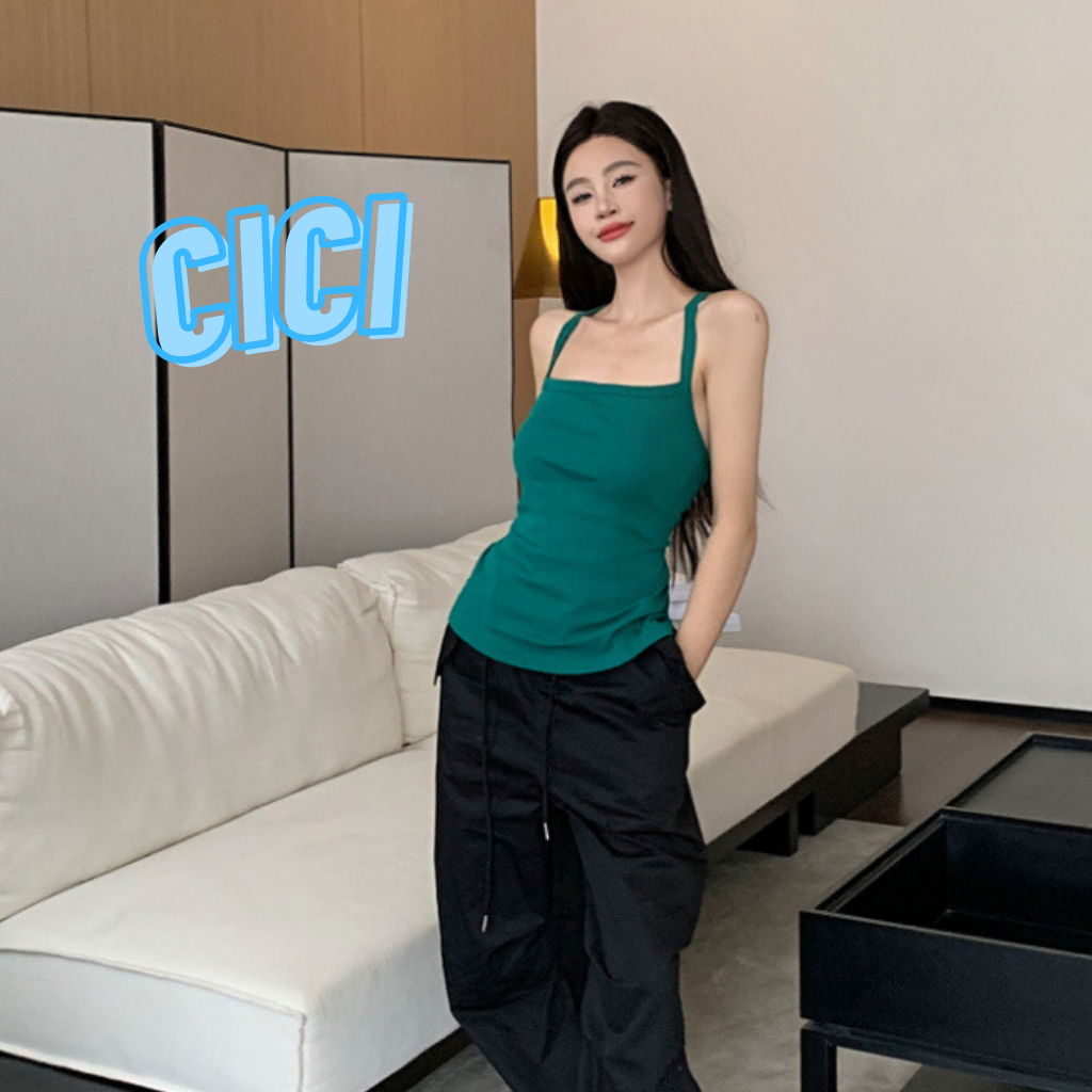 ส่งทันที Cici(NO. S3006)เสื้อสายเดี่ยวไหมพรม ดีเทลผูกเชือกหลัง สีสันสดใส  ตัวแม่ตัวมัมต้องมี มีฟองน้ำในตัว